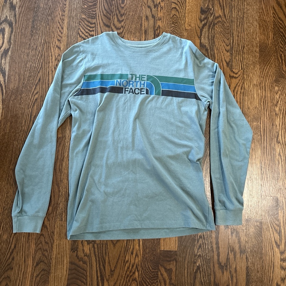 The North Face Blue and Green Long Sleeve Tee